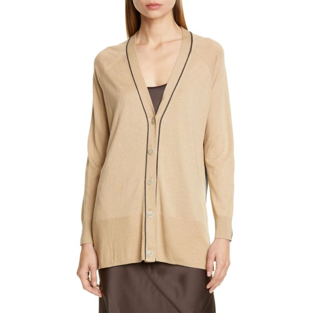 ATM Anthony Thomas Melillo Womens Colorblock Silk Blend Cardigan Medium Latte